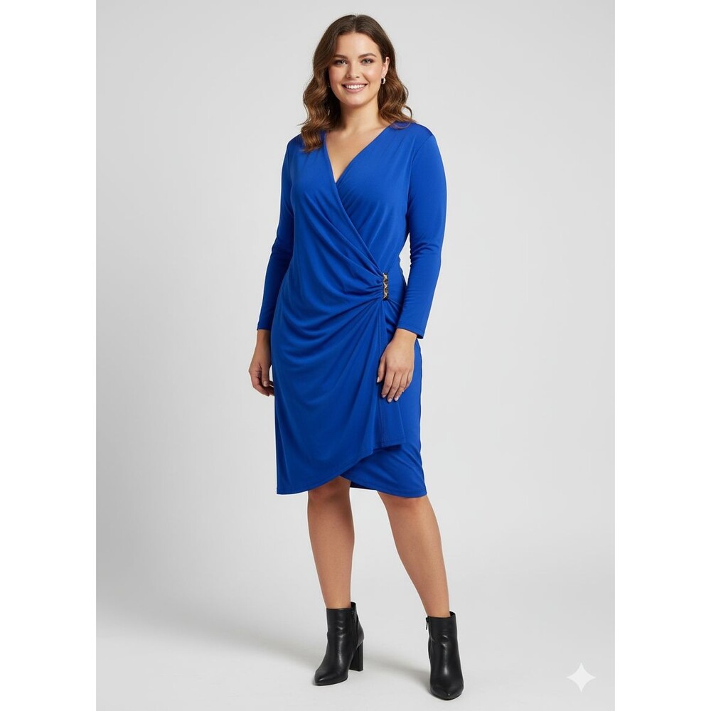 NEW Spenser Jeremy 1X Plus Blue‎ Formal Gown Maxi Wrap Surplice Dress Bohemian